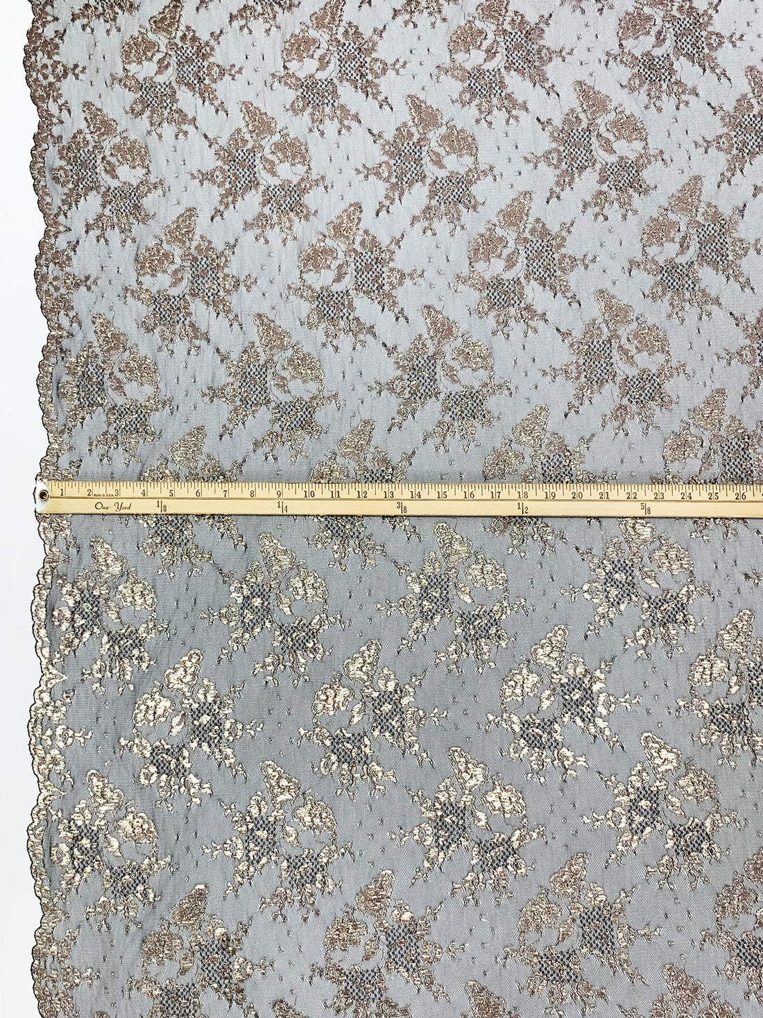 Metallic Gold/Black Nylon/Metallic Double Scalloped Border Floral Lace 56W