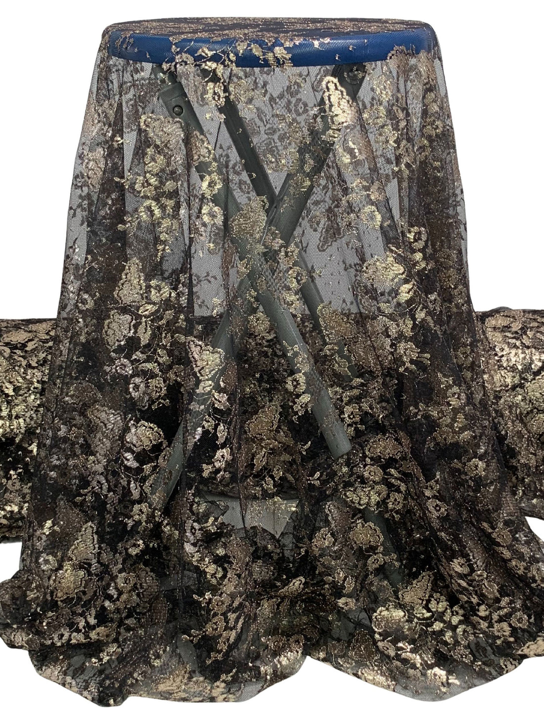 Metallic Gold/Black Nylon/Metallic Double Scalloped Border Floral Lace 56W