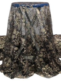 Metallic Gold/Black Nylon/Metallic Double Scalloped Border Floral Lace 56W