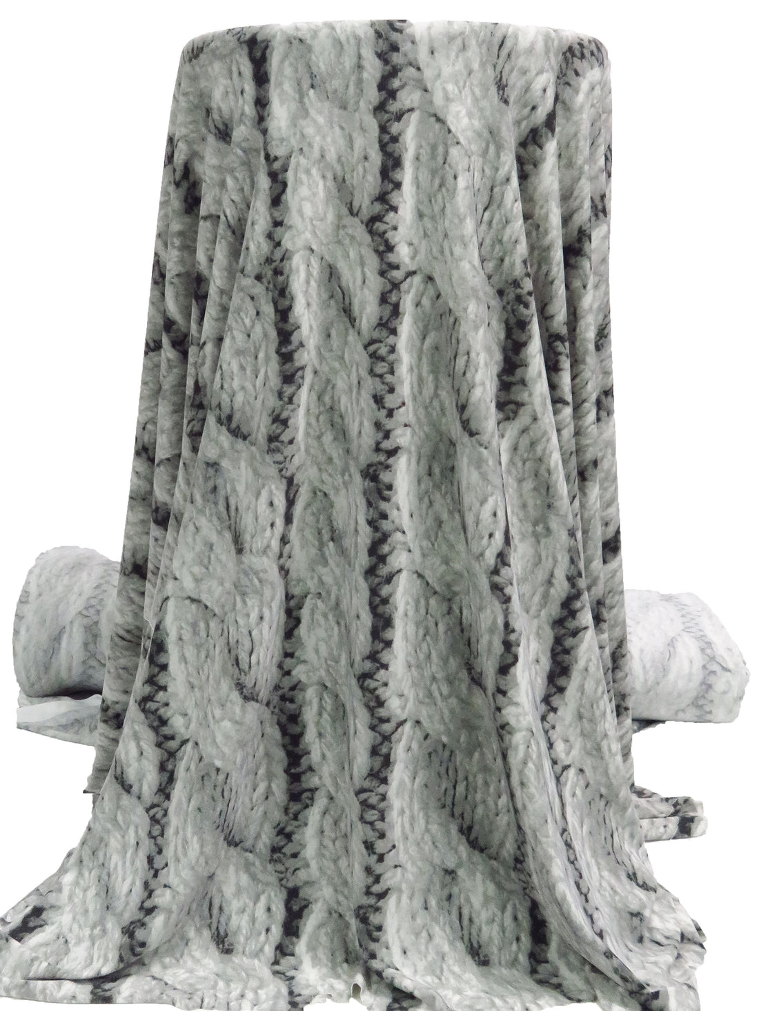 Light Gray/Ash Gray/Gunmetal Polyester/Lycra Large Cable Knit Print ITY Knit - Norma Kamali - 57W