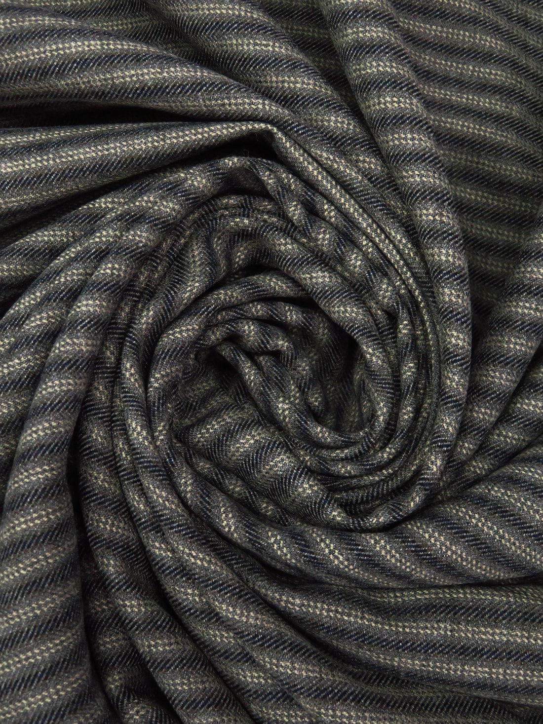 Onyx/Sand/Midnight Navy/Multi Worsted Wool/Polyester Horizontal Stripe Yarn-Dyed Flannel Suiting - NY Designer - 59W