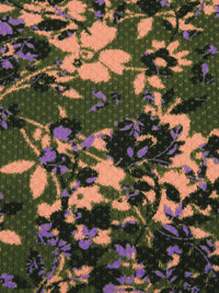 Army Green/Light Salmon/Deep Lilac/Multi Polyester/Metallic/Lycra Painterly Floral Print Honeycomb Weave Knit - NY Designer - 50W