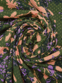 Army Green/Light Salmon/Deep Lilac/Multi Polyester/Metallic/Lycra Painterly Floral Print Honeycomb Weave Knit - NY Designer - 50W