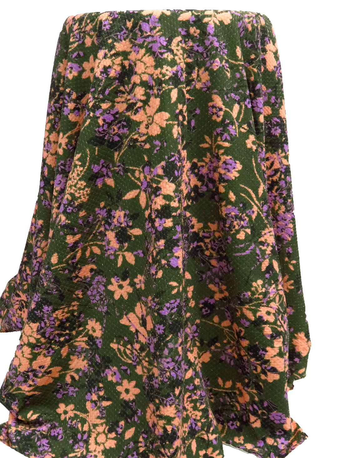 Army Green/Light Salmon/Deep Lilac/Multi Polyester/Metallic/Lycra Painterly Floral Print Honeycomb Weave Knit - NY Designer - 50W