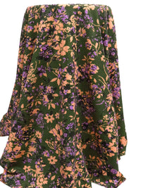 Army Green/Light Salmon/Deep Lilac/Multi Polyester/Metallic/Lycra Painterly Floral Print Honeycomb Weave Knit - NY Designer - 50W