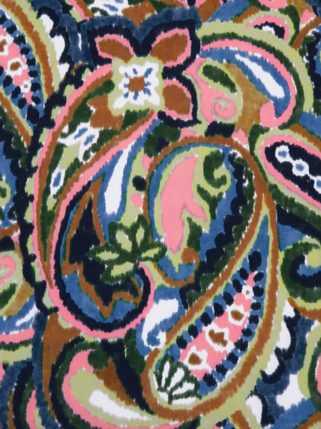 Pomelo Olive/Salmon Pink/White/Multi Nylon/Lycra Painted Paisley Print Swim/Activewear Knit - NY Designer - 60W