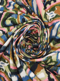 Pomelo Olive/Salmon Pink/White/Multi Nylon/Lycra Painted Paisley Print Swim/Activewear Knit - NY Designer - 60W