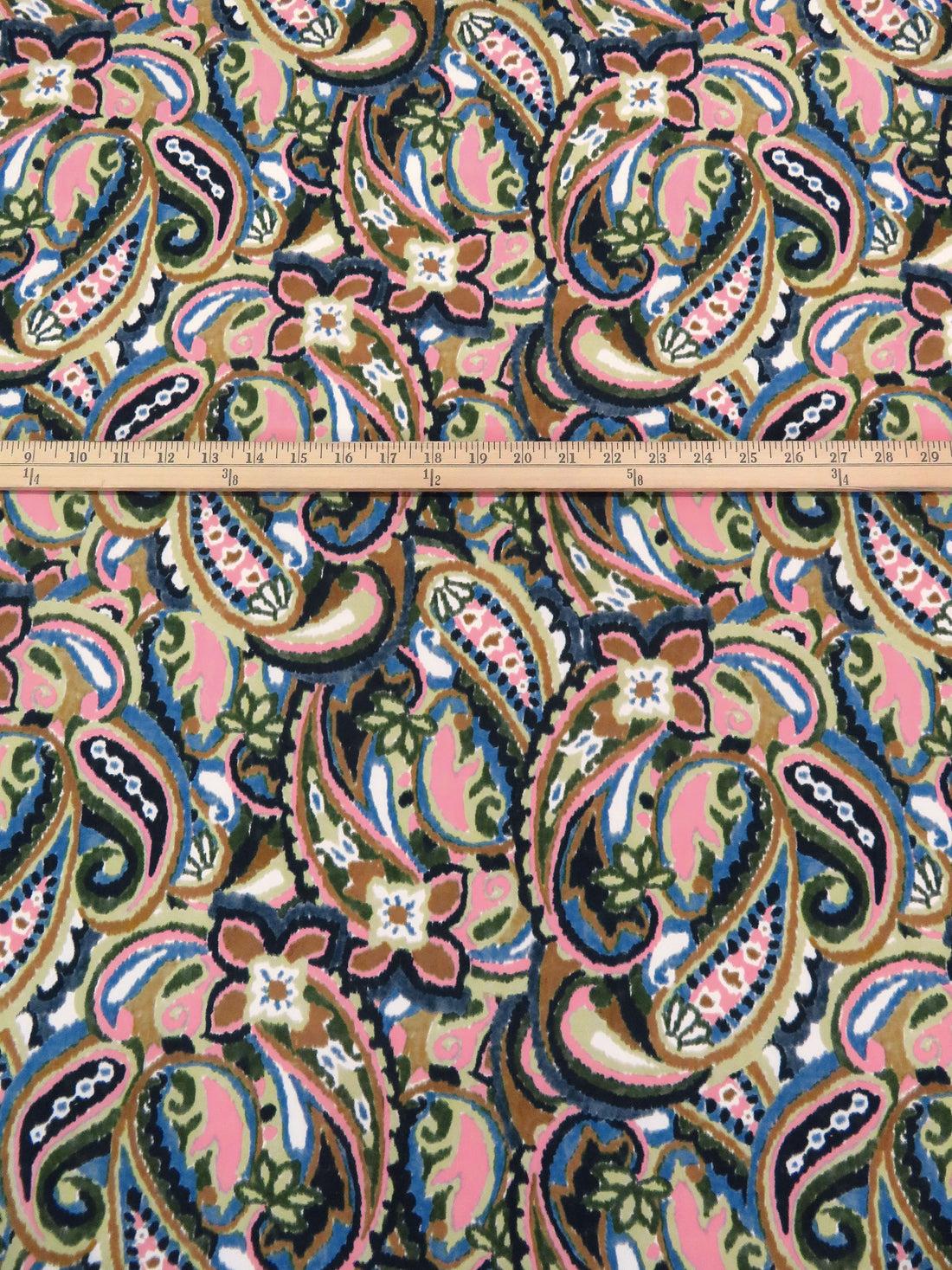 Pomelo Olive/Salmon Pink/White/Multi Nylon/Lycra Painted Paisley Print Swim/Activewear Knit - NY Designer - 60W