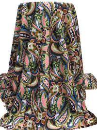 Pomelo Olive/Salmon Pink/White/Multi Nylon/Lycra Painted Paisley Print Swim/Activewear Knit - NY Designer - 60W