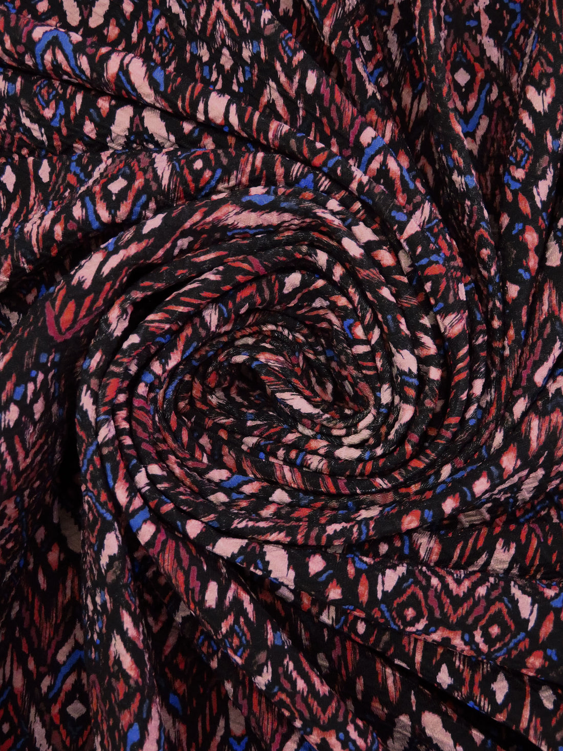 Pale Chestnut/Black/Vivid Dark Cornflower/Multi Polyester/Lycra Ikat Tile Print Jacquard Knit - NY Designer - 50W