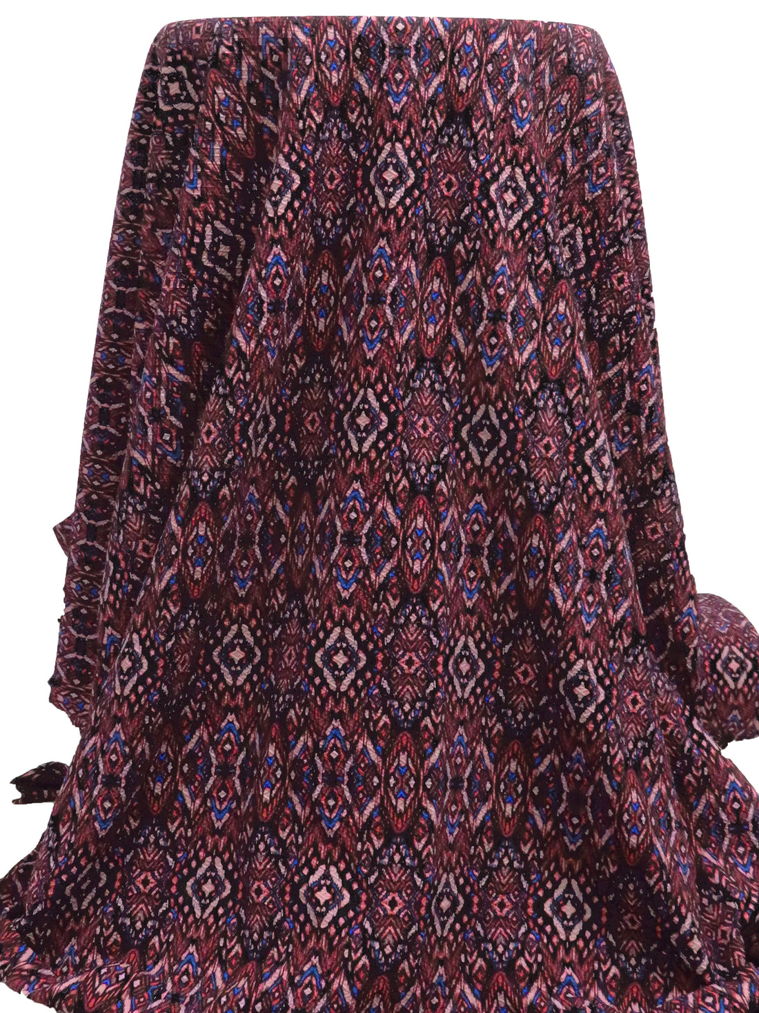 Pale Chestnut/Black/Vivid Dark Cornflower/Multi Polyester/Lycra Ikat Tile Print Jacquard Knit - NY Designer - 50W