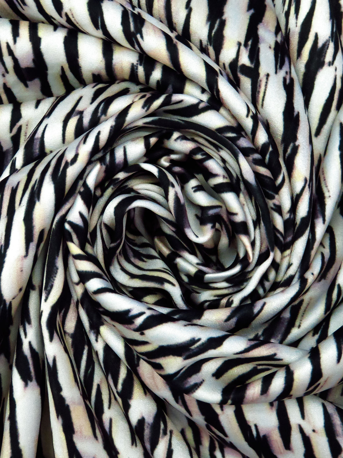 Cream/Black/Old Lavender 100% Polyester Abstract Print Charmeuse - Imported From Italy - 58W