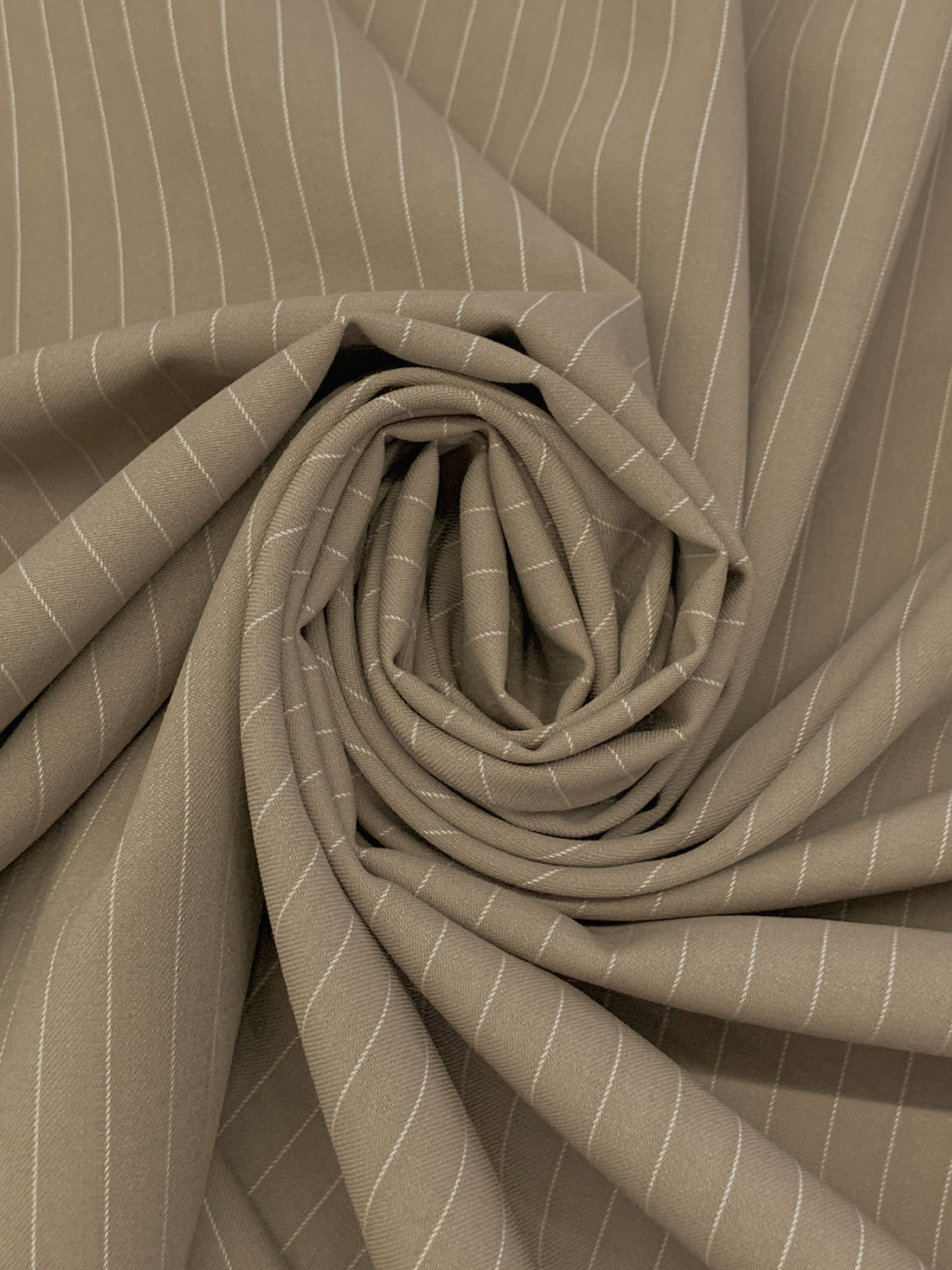 Taupe/White Wool/Polyester/Lycra Vertical Pinstripe Stretch Suiting - NY Designer - 56W