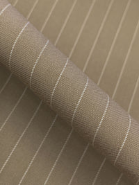 Taupe/White Wool/Polyester/Lycra Vertical Pinstripe Stretch Suiting - NY Designer - 56W