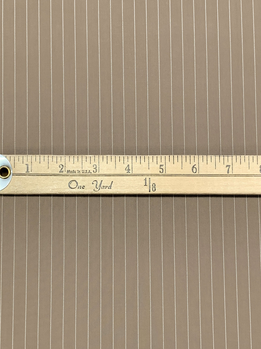 Taupe/White Wool/Polyester/Lycra Vertical Pinstripe Stretch Suiting - NY Designer - 56W