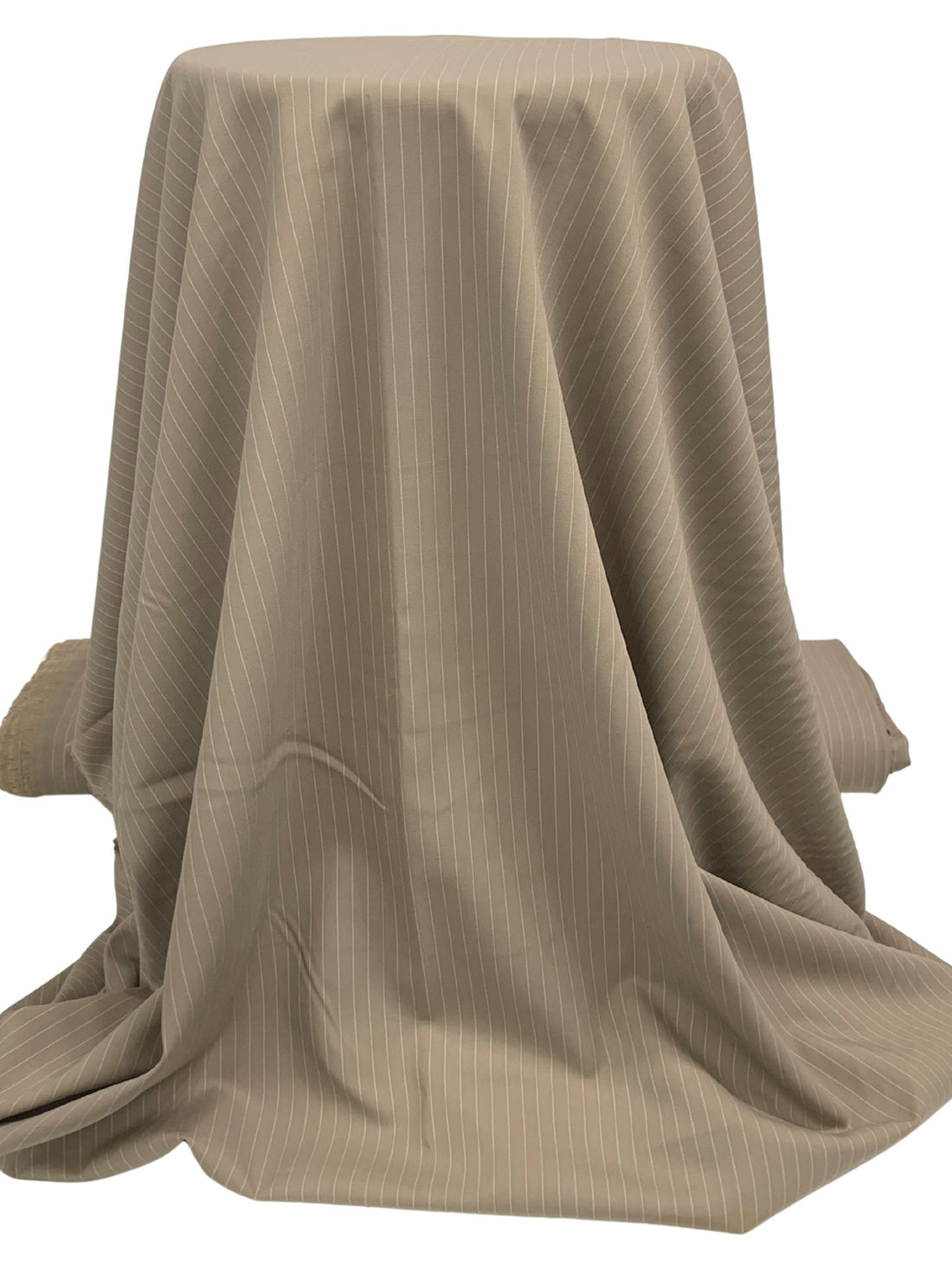 Taupe/White Wool/Polyester/Lycra Vertical Pinstripe Stretch Suiting - NY Designer - 56W