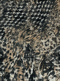 Shadow Brown/Light Gray/Black Polyester/Lycra Warped Houndstooth Animal Print Brushed Hacci Sweater Knit 57W