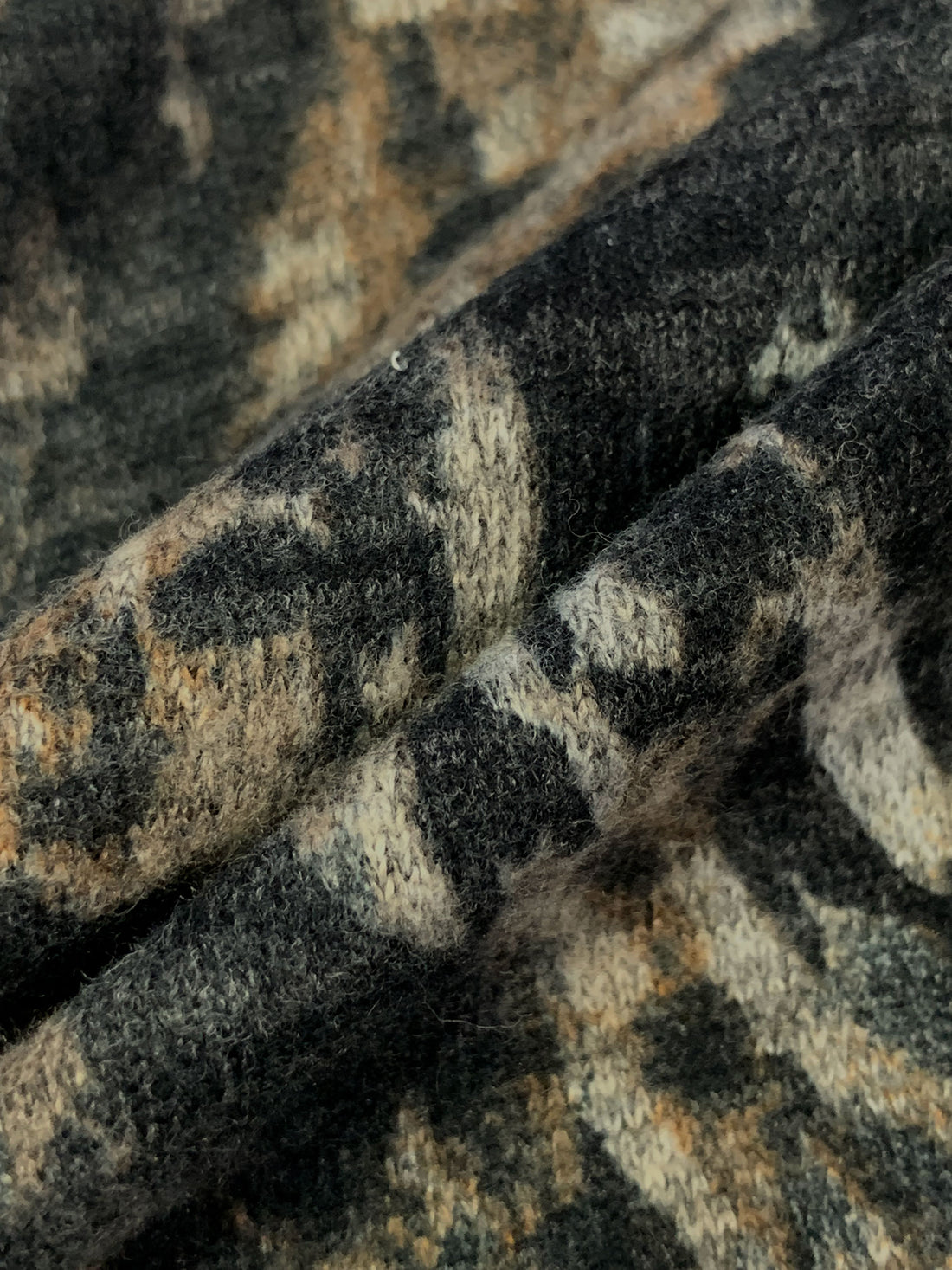 Shadow Brown/Light Gray/Black Polyester/Lycra Warped Houndstooth Animal Print Brushed Hacci Sweater Knit 57W