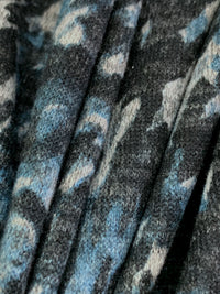 Air Force Blue/Light Gray/Black Polyester/Lycra Warped Houndstooth Animal Print Brushed Hacci Sweater Knit 57W