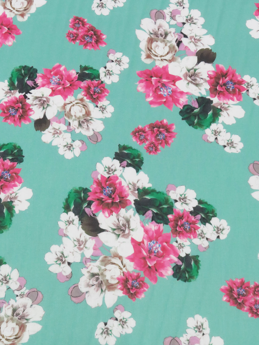 Spearmint/Fuchsia Pink/Deep Emerald/Multi 100% Cotton Floral Bunches Print Sateen Shirting 42W