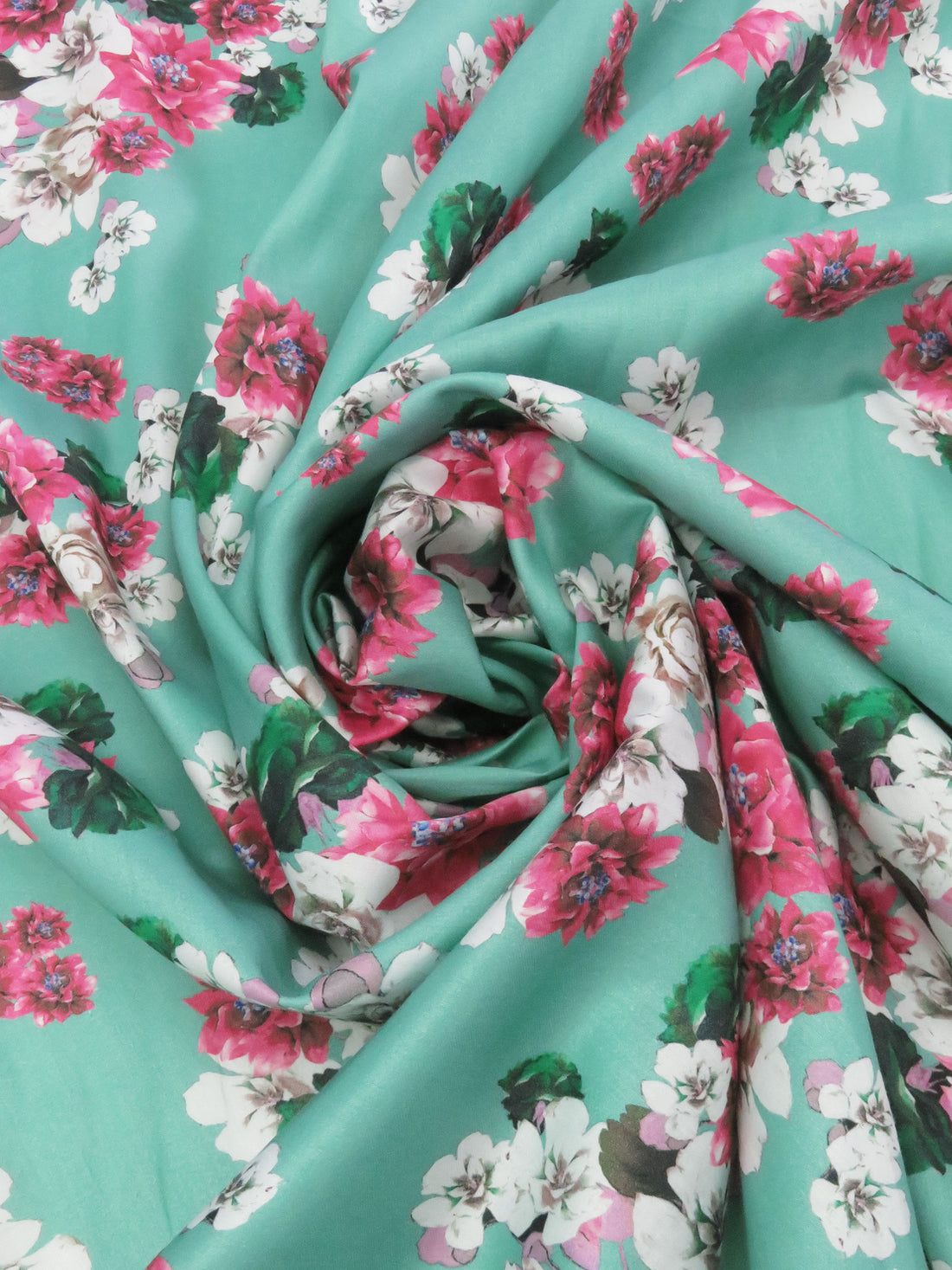 Spearmint/Fuchsia Pink/Deep Emerald/Multi 100% Cotton Floral Bunches Print Sateen Shirting 42W