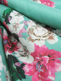 Spearmint/Fuchsia Pink/Deep Emerald/Multi 100% Cotton Floral Bunches Print Sateen Shirting 42W