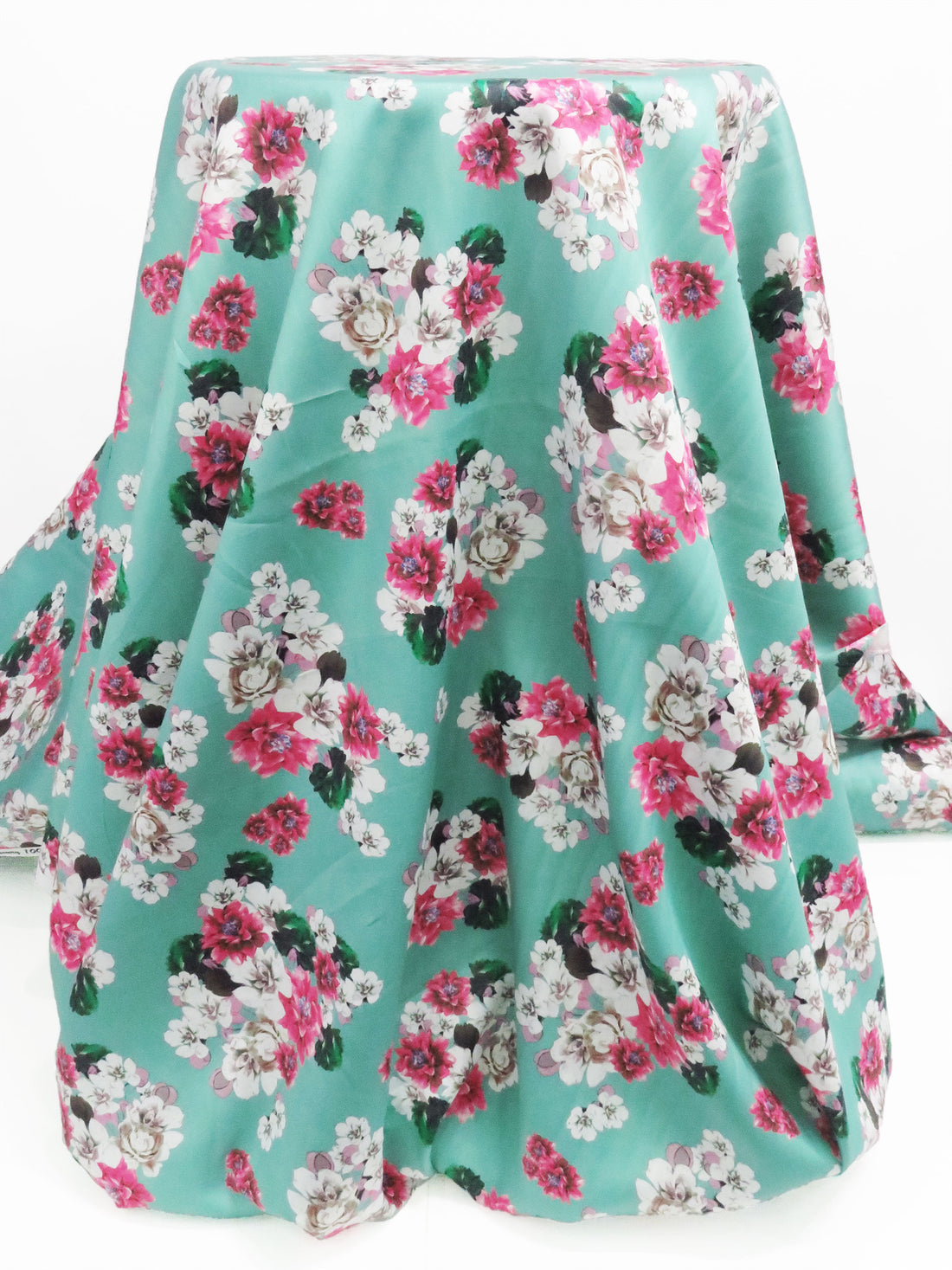 Spearmint/Fuchsia Pink/Deep Emerald/Multi 100% Cotton Floral Bunches Print Sateen Shirting 42W