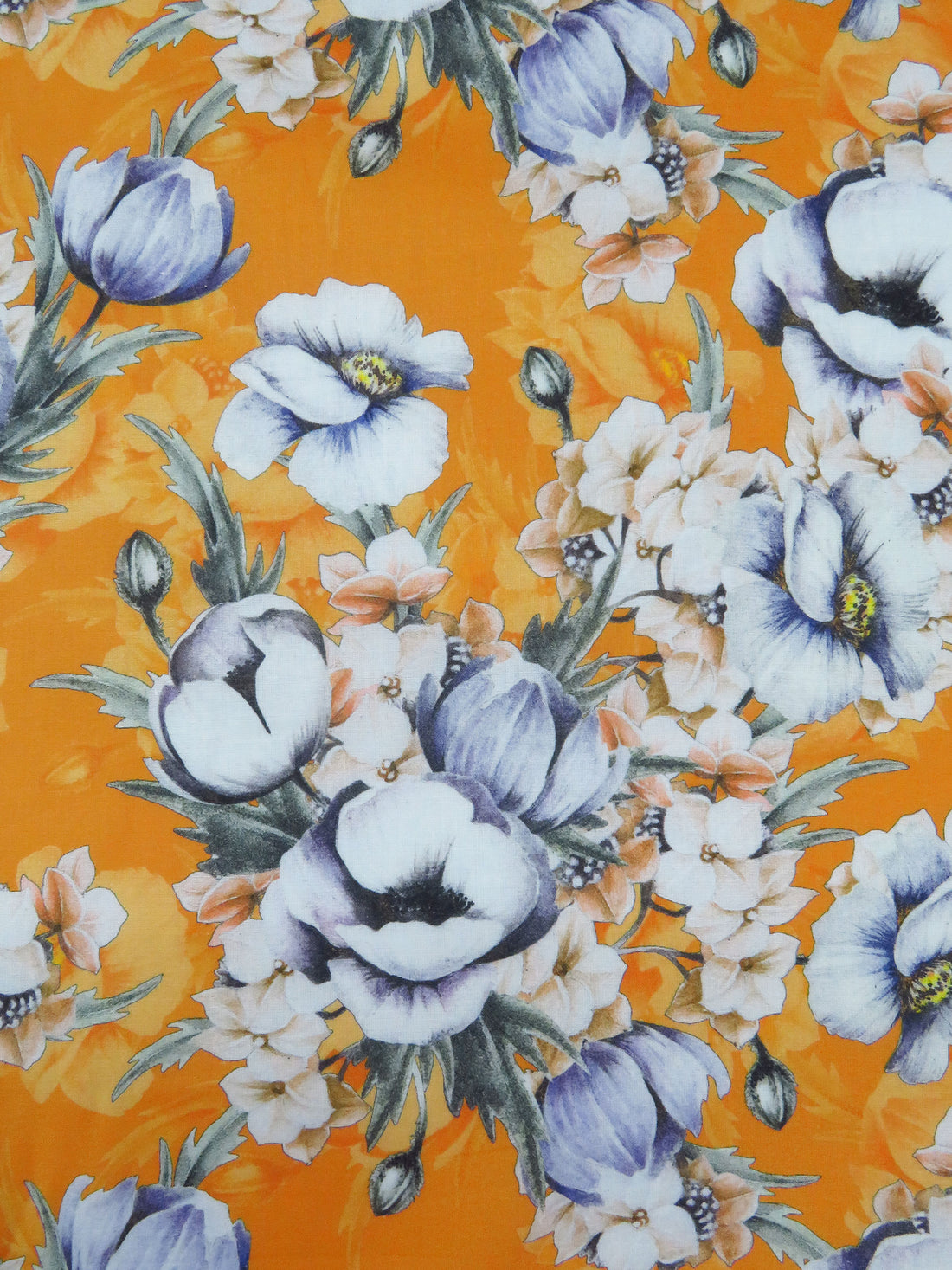 Bright Marigold/Cyber Grape/White/Multi 100% Cotton Large Floral Bunch Print Lawn 42W