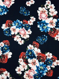 Midnight Navy/Dusty Pink/Scarlet/Multi 100% Cotton Floral Clusters Print Sateen Shirting 43W
