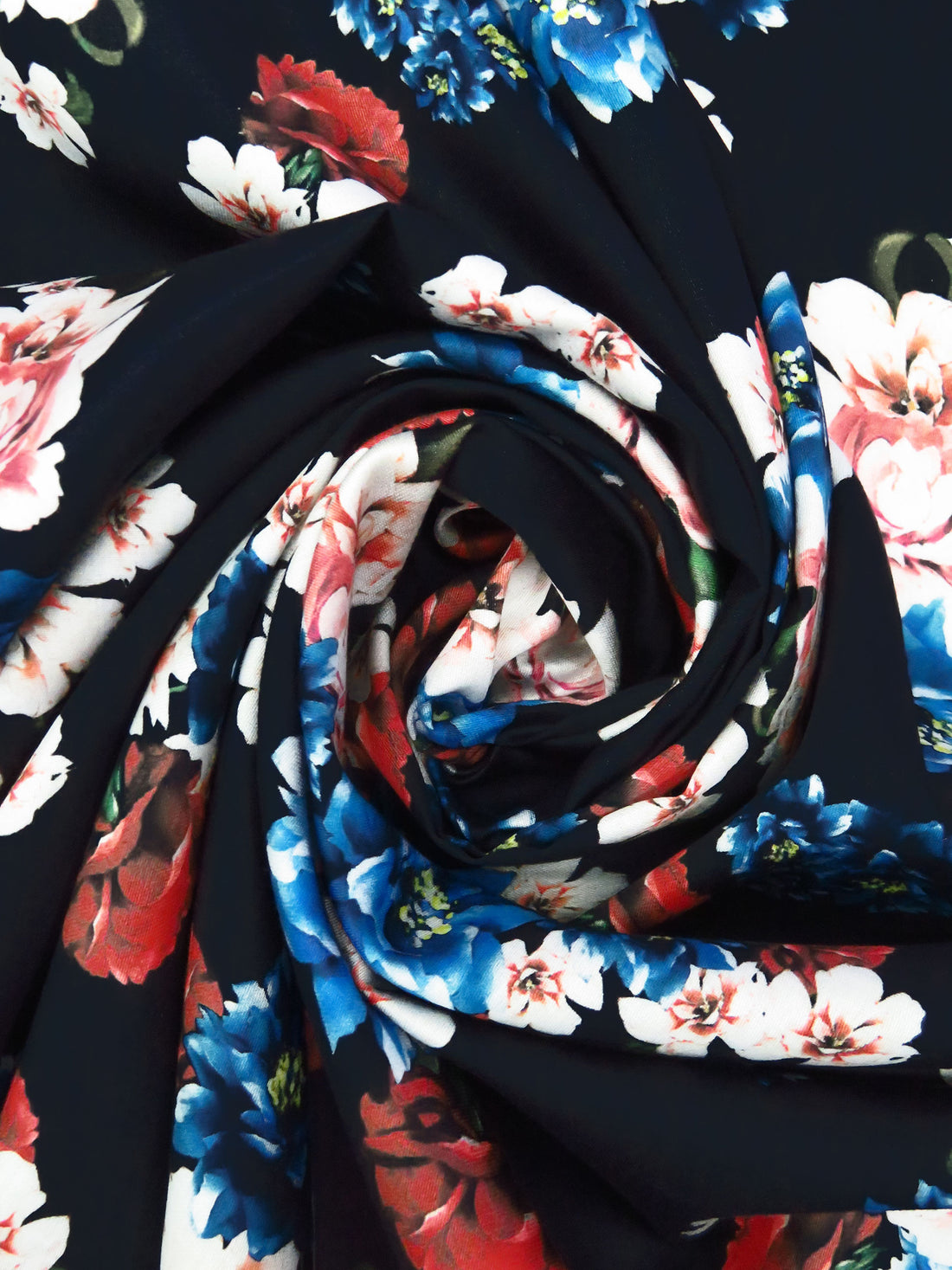 Midnight Navy/Dusty Pink/Scarlet/Multi 100% Cotton Floral Clusters Print Sateen Shirting 43W