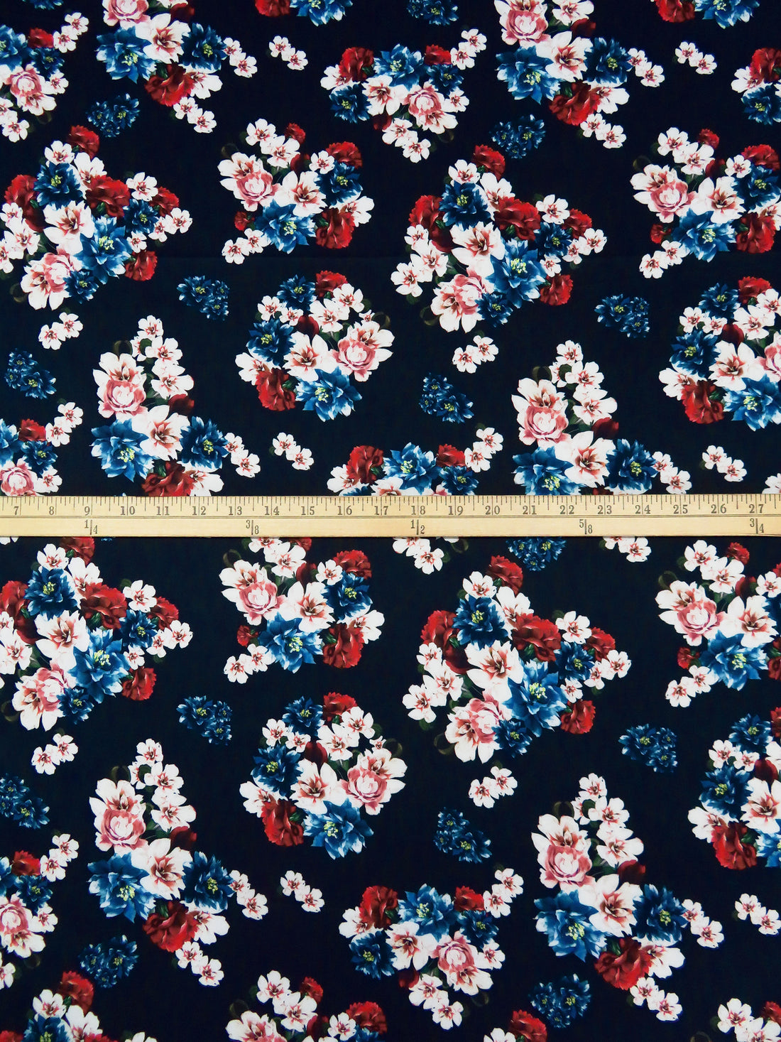 Midnight Navy/Dusty Pink/Scarlet/Multi 100% Cotton Floral Clusters Print Sateen Shirting 43W