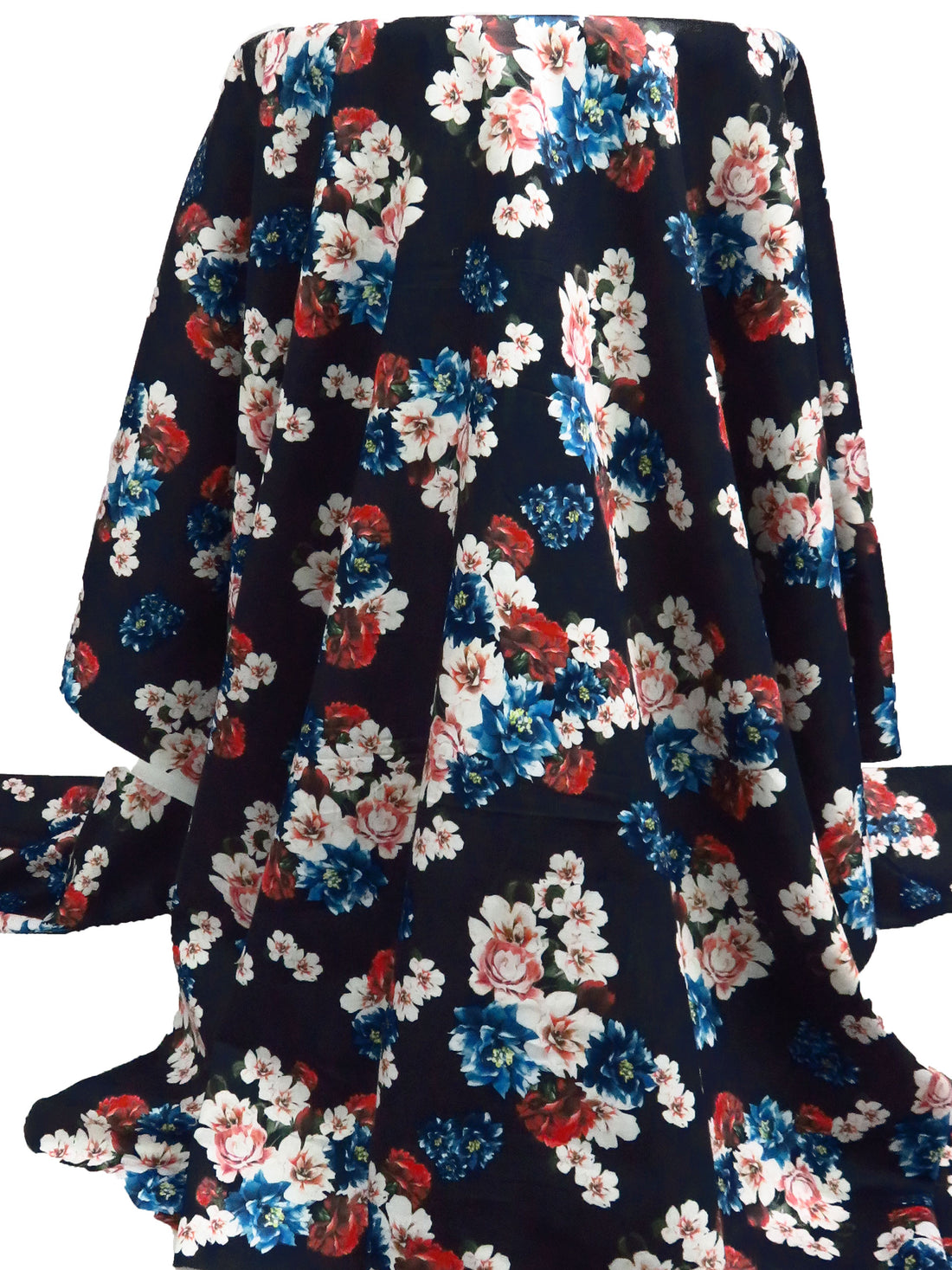 Midnight Navy/Dusty Pink/Scarlet/Multi 100% Cotton Floral Clusters Print Sateen Shirting 43W