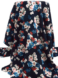 Midnight Navy/Dusty Pink/Scarlet/Multi 100% Cotton Floral Clusters Print Sateen Shirting 43W