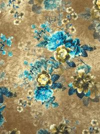 Coyote Brown/Vivid Caribbean Blue/Old Gold/Multi 100% Cotton Floral Print Lawn 42W