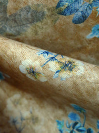 Coyote Brown/Vivid Caribbean Blue/Old Gold/Multi 100% Cotton Floral Print Lawn 42W
