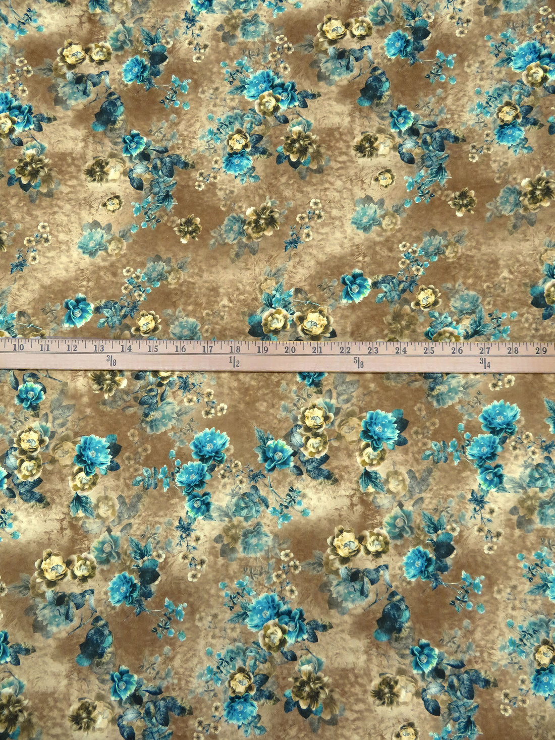 Coyote Brown/Vivid Caribbean Blue/Old Gold/Multi 100% Cotton Floral Print Lawn 42W