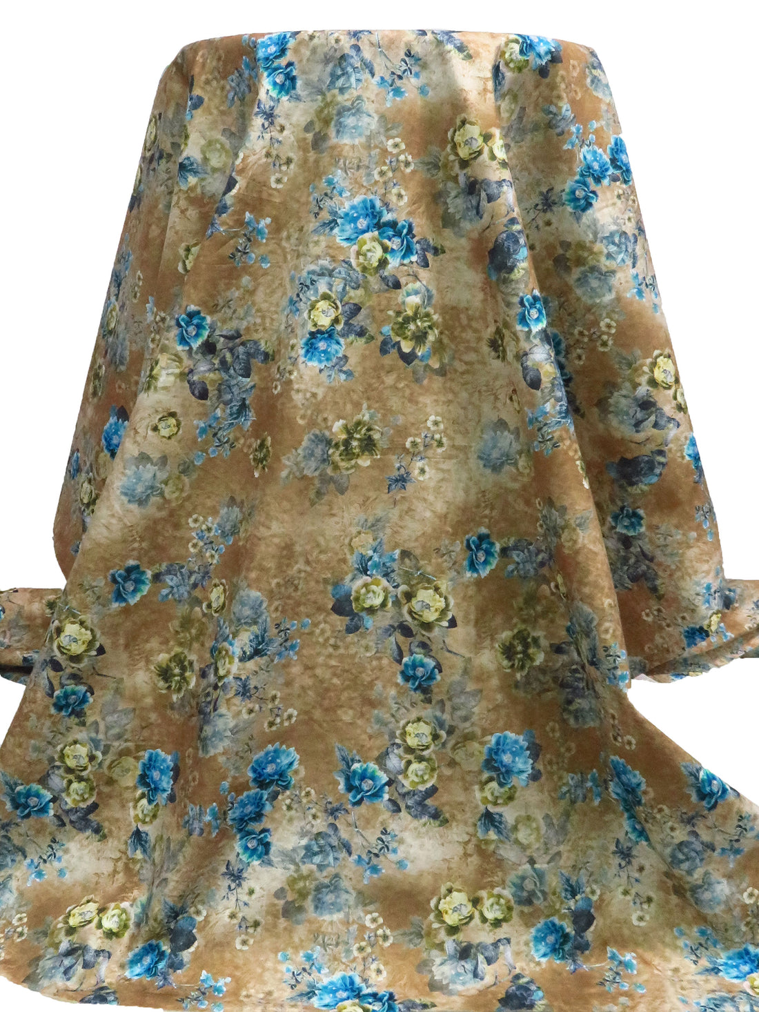 Coyote Brown/Vivid Caribbean Blue/Old Gold/Multi 100% Cotton Floral Print Lawn 42W