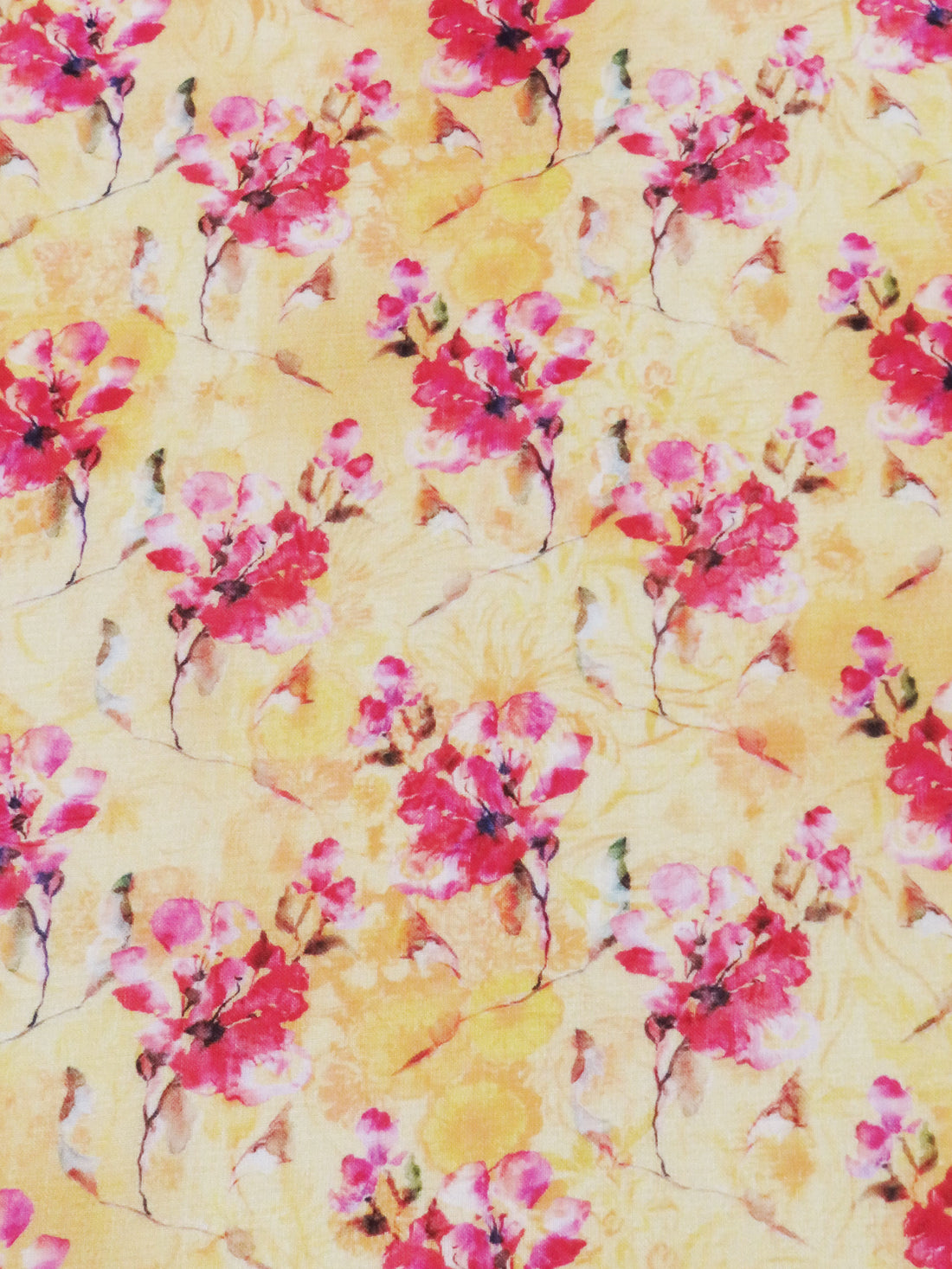 Soft Goldenrod/Bright Fruit Punch Pink/Dark Navy/Multi 100% Cotton Floral Bunches Print Lawn 43W
