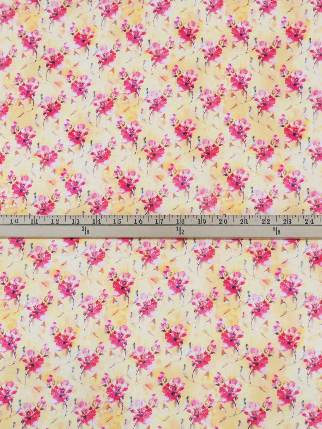 Soft Goldenrod/Bright Fruit Punch Pink/Dark Navy/Multi 100% Cotton Floral Bunches Print Lawn 43W