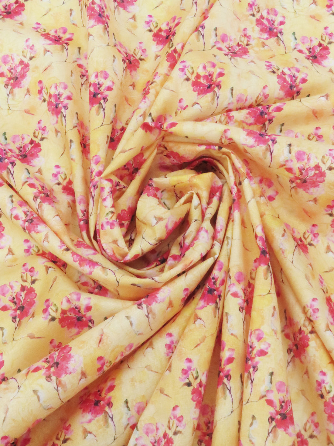 Soft Goldenrod/Bright Fruit Punch Pink/Dark Navy/Multi 100% Cotton Floral Bunches Print Lawn 43W