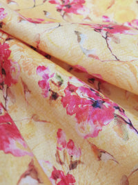 Soft Goldenrod/Bright Fruit Punch Pink/Dark Navy/Multi 100% Cotton Floral Bunches Print Lawn 43W