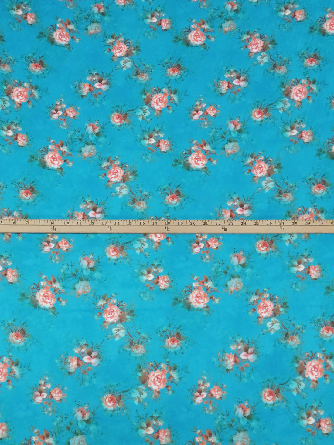 Bright Cerulean Blue/Salmon/Cedar Brown/Multi 100% Cotton Floral Bunches Print Lawn 42W