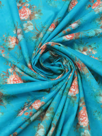 Bright Cerulean Blue/Salmon/Cedar Brown/Multi 100% Cotton Floral Bunches Print Lawn 42W