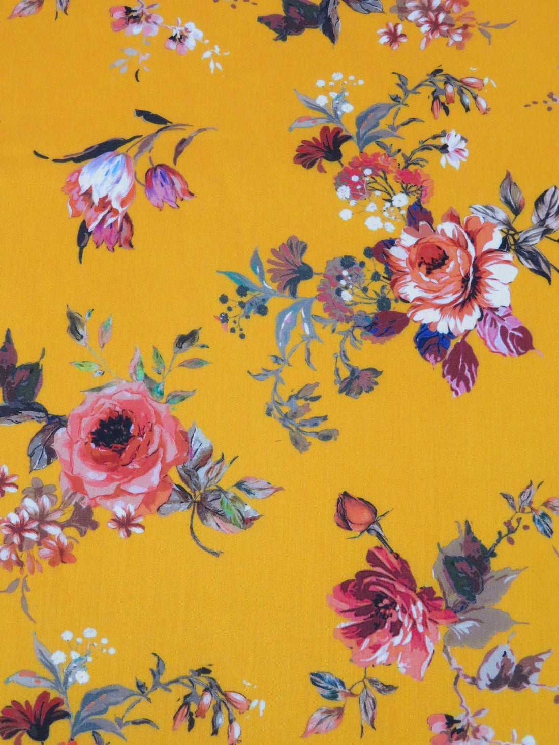 Marigold/Coral/Old Lavender/Multi 100% Cotton Floral Print Sateen Shirting 42W