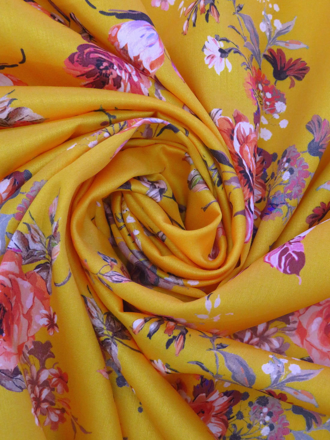 Marigold/Coral/Old Lavender/Multi 100% Cotton Floral Print Sateen Shirting 42W