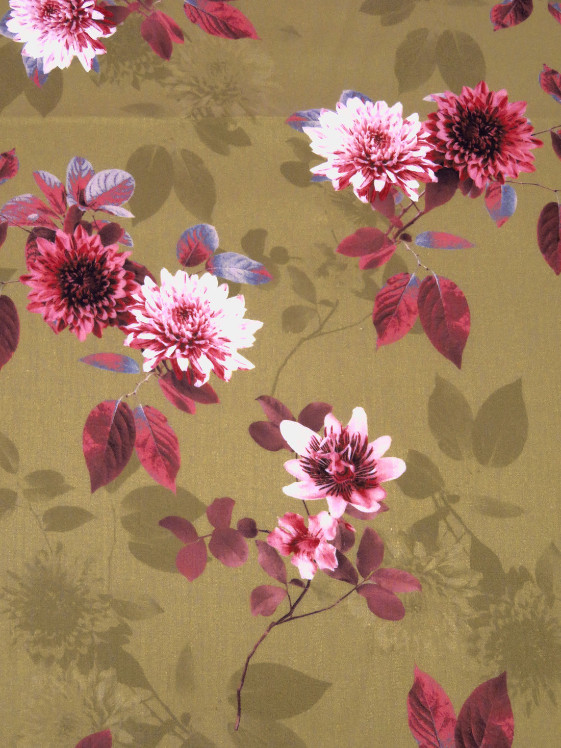 Dark Tan/French Wine/Rose Pink/Multi 100% Cotton Floral Print Sateen Shirting 42W