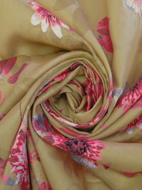 Dark Tan/French Wine/Rose Pink/Multi 100% Cotton Floral Print Sateen Shirting 42W