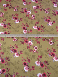 Dark Tan/French Wine/Rose Pink/Multi 100% Cotton Floral Print Sateen Shirting 42W