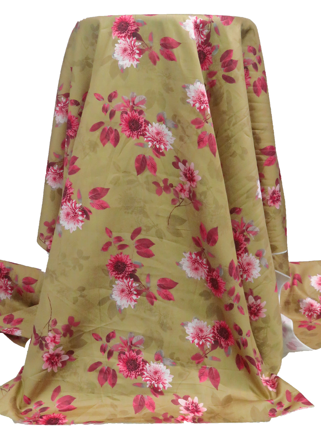 Dark Tan/French Wine/Rose Pink/Multi 100% Cotton Floral Print Sateen Shirting 42W