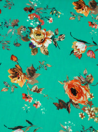 Caribbean Green/Pumpkin/Chocolate/Multi 100% Cotton Floral Print Sateen Shirting 43W